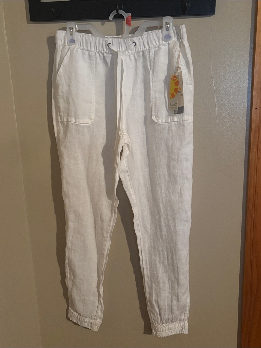 C&C California Women’s White Linen Drawstring Joggers Brand New with Tags